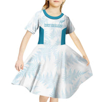 Custom New Zealand Silver Fern Football Kid Short Sleeve Dress Come On All White LT14 - Polynesian Pride