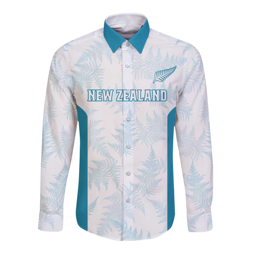 Custom New Zealand Silver Fern Football Long Sleeve Button Shirt Come On All White
