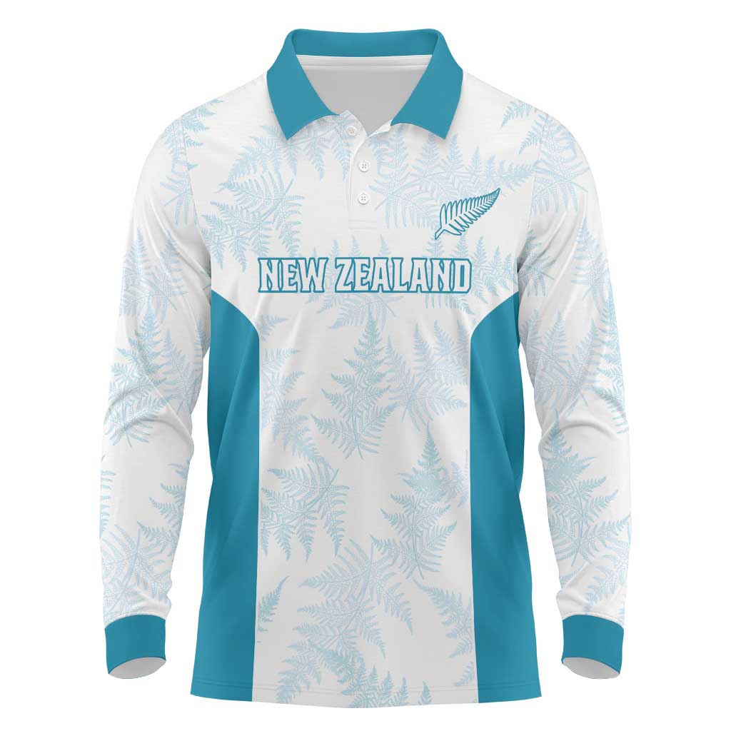 Custom New Zealand Silver Fern Football Long Sleeve Polo Shirt Come On All White LT14 White - Polynesian Pride