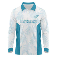 Custom New Zealand Silver Fern Football Long Sleeve Polo Shirt Come On All White LT14 White - Polynesian Pride
