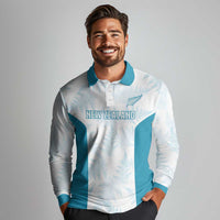 Custom New Zealand Silver Fern Football Long Sleeve Polo Shirt Come On All White LT14 - Polynesian Pride