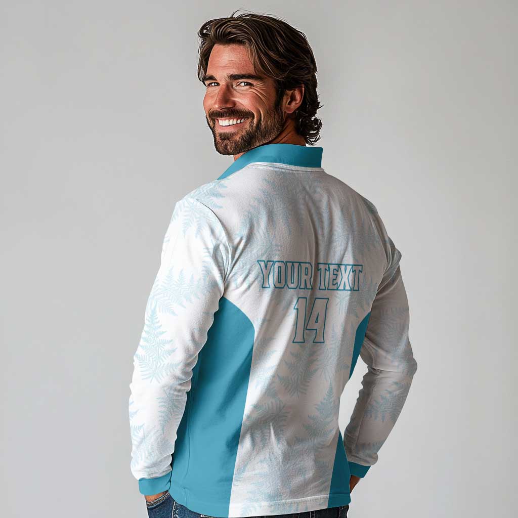 Custom New Zealand Silver Fern Football Long Sleeve Polo Shirt Come On All White LT14 - Polynesian Pride