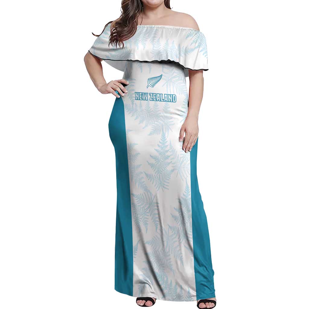 Custom New Zealand Silver Fern Football Off Shoulder Maxi Dress Come On All White
