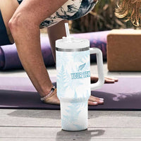 Custom New Zealand Silver Fern Football Tumbler With Handle Come On All White LT14 - Polynesian Pride