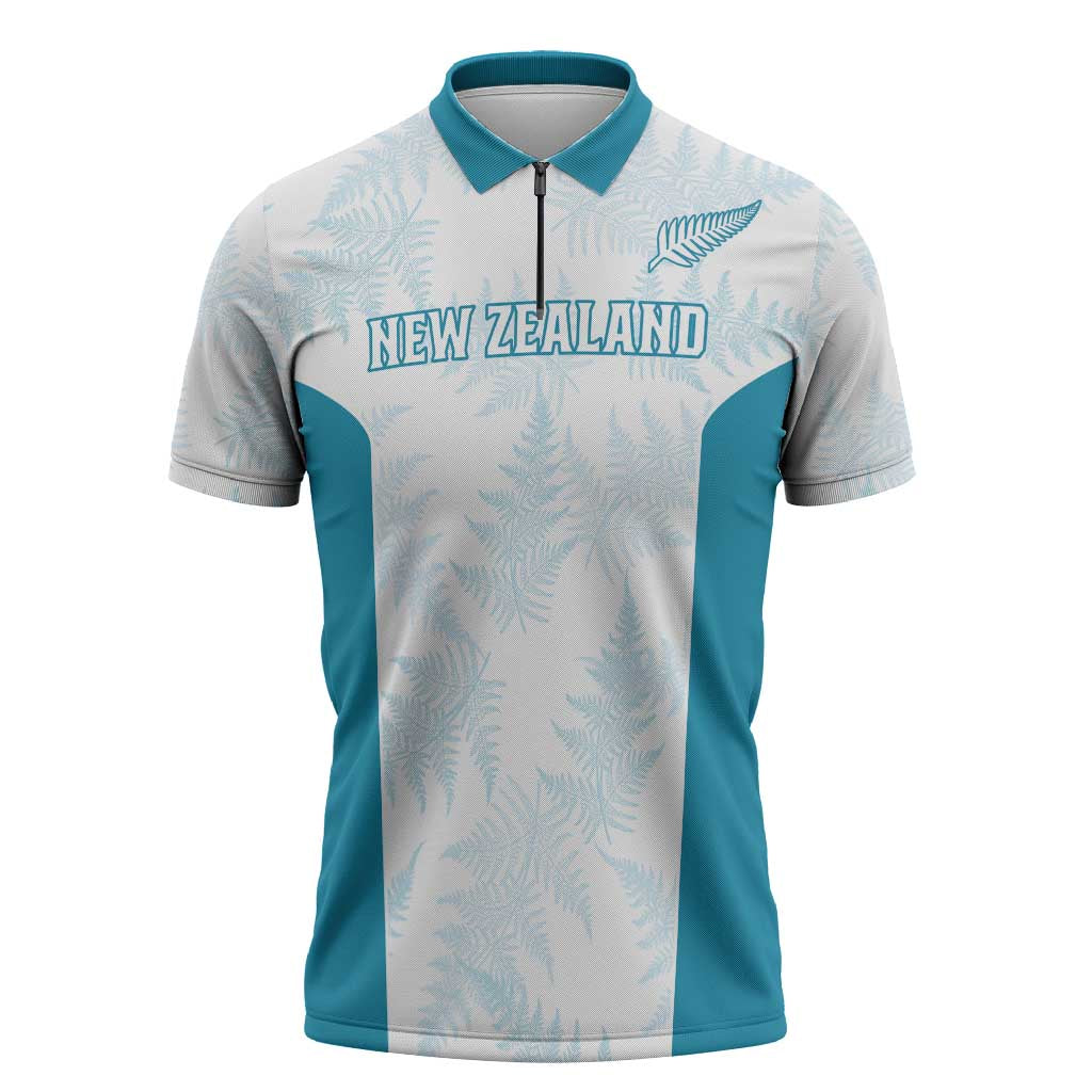 Custom New Zealand Silver Fern Football Zipper Polo Shirt Come On All White LT14 White - Polynesian Pride