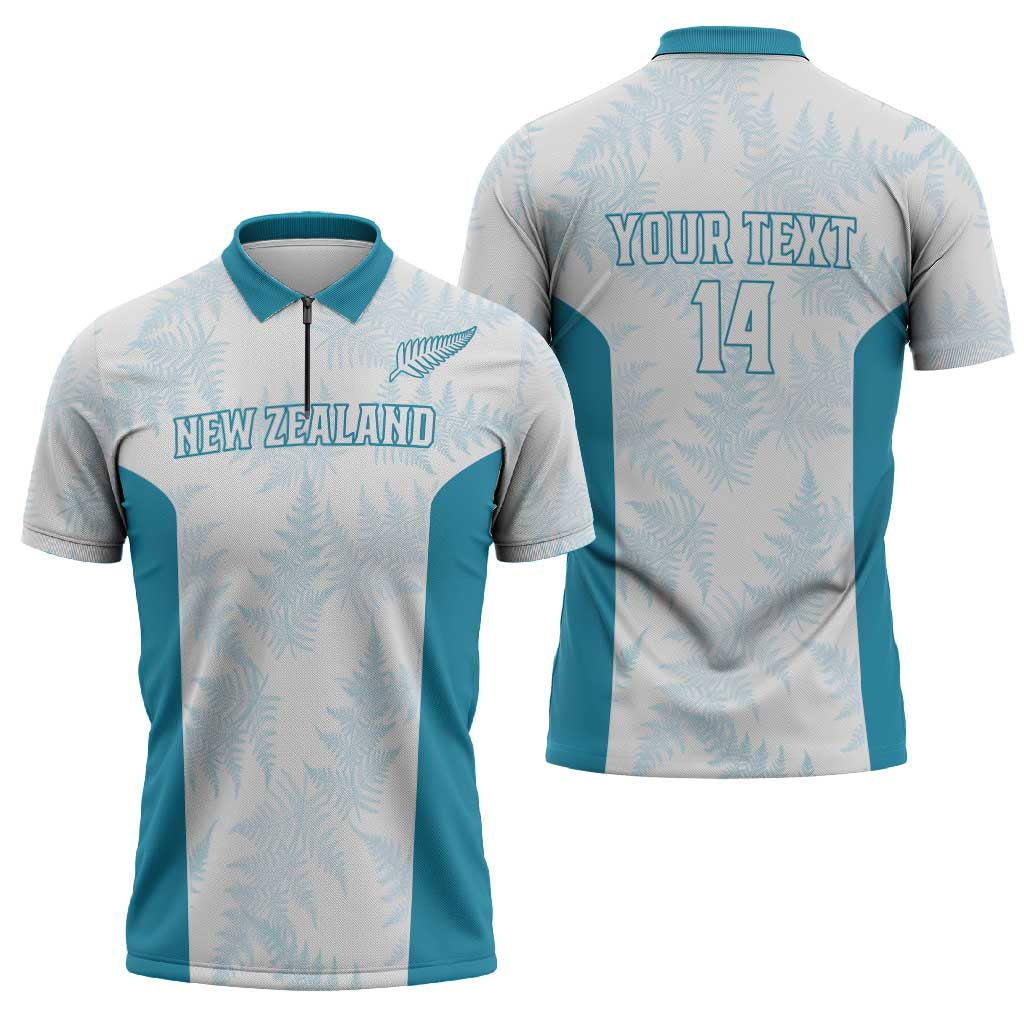 Custom New Zealand Silver Fern Football Zipper Polo Shirt Come On All White LT14 - Polynesian Pride