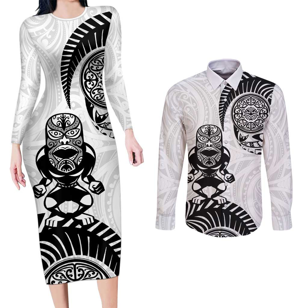 Custom Aotearoa Football Couples Matching Long Sleeve Bodycon Dress and Long Sleeve Button Shirt NZ Maori Tiki Go Champions