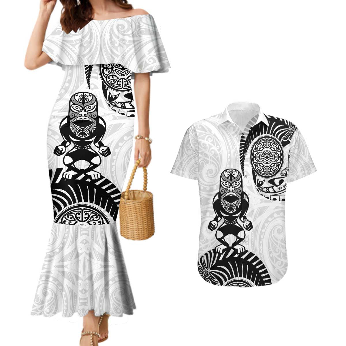 Custom Aotearoa Football Couples Matching Mermaid Dress and Hawaiian Shirt NZ Maori Tiki Go Champions