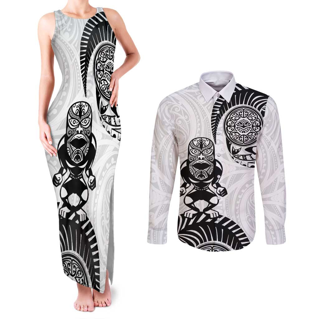 Custom Aotearoa Football Couples Matching Tank Maxi Dress and Long Sleeve Button Shirt NZ Maori Tiki Go Champions
