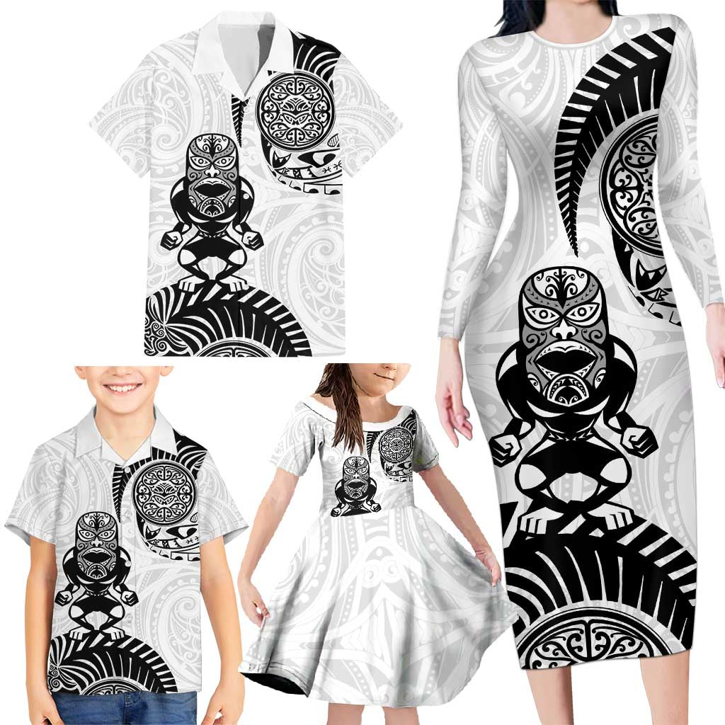 Custom Aotearoa Football Family Matching Long Sleeve Bodycon Dress and Hawaiian Shirt NZ Maori Tiki Go Champions