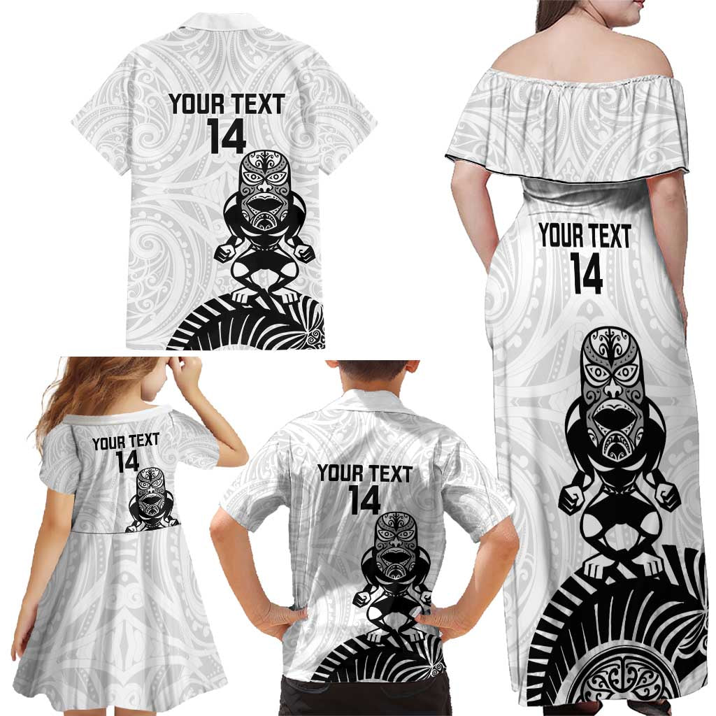 Custom Aotearoa Football Family Matching Off Shoulder Maxi Dress and Hawaiian Shirt NZ Maori Tiki Go Champions LT14 - Polynesian Pride