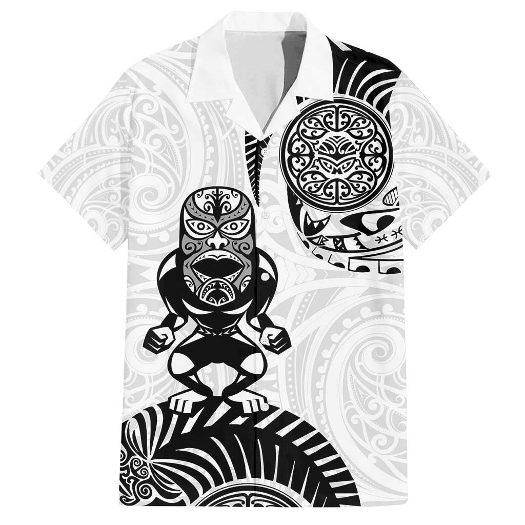 Custom Aotearoa Football Family Matching Off Shoulder Maxi Dress and Hawaiian Shirt NZ Maori Tiki Go Champions LT14 Dad's Shirt - Short Sleeve White - Polynesian Pride