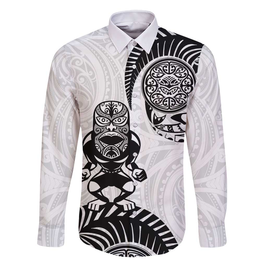 Custom Aotearoa Football Family Matching Off Shoulder Maxi Dress and Hawaiian Shirt NZ Maori Tiki Go Champions LT14 Dad's Shirt - Long Sleeve White - Polynesian Pride