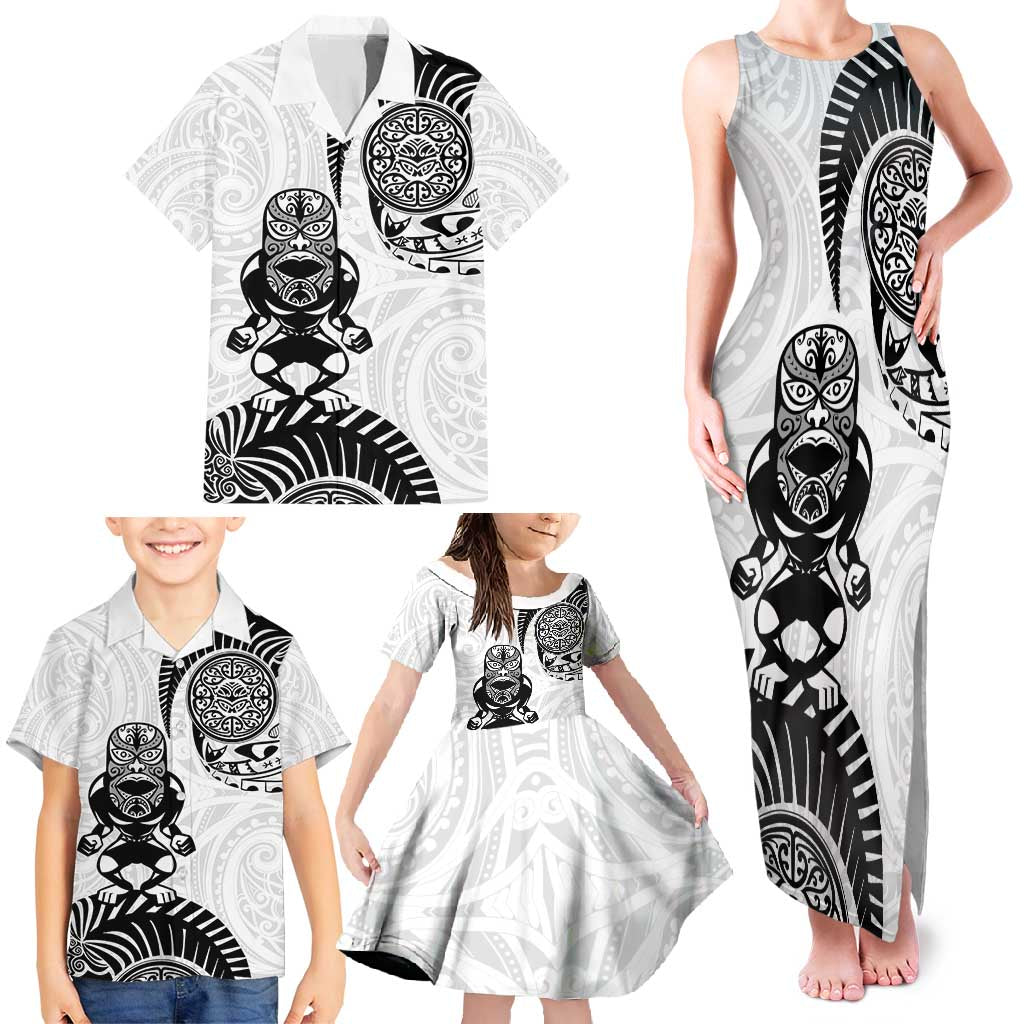 Custom Aotearoa Football Family Matching Tank Maxi Dress and Hawaiian Shirt NZ Maori Tiki Go Champions