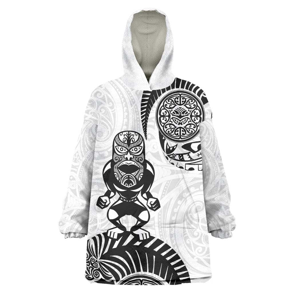 Custom Aotearoa Football Wearable Blanket Hoodie NZ Maori Tiki Go Champions LT14 One Size White - Polynesian Pride