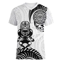 Custom Aotearoa Football Women V-Neck T-Shirt NZ Maori Tiki Go Champions LT14 Female White - Polynesian Pride