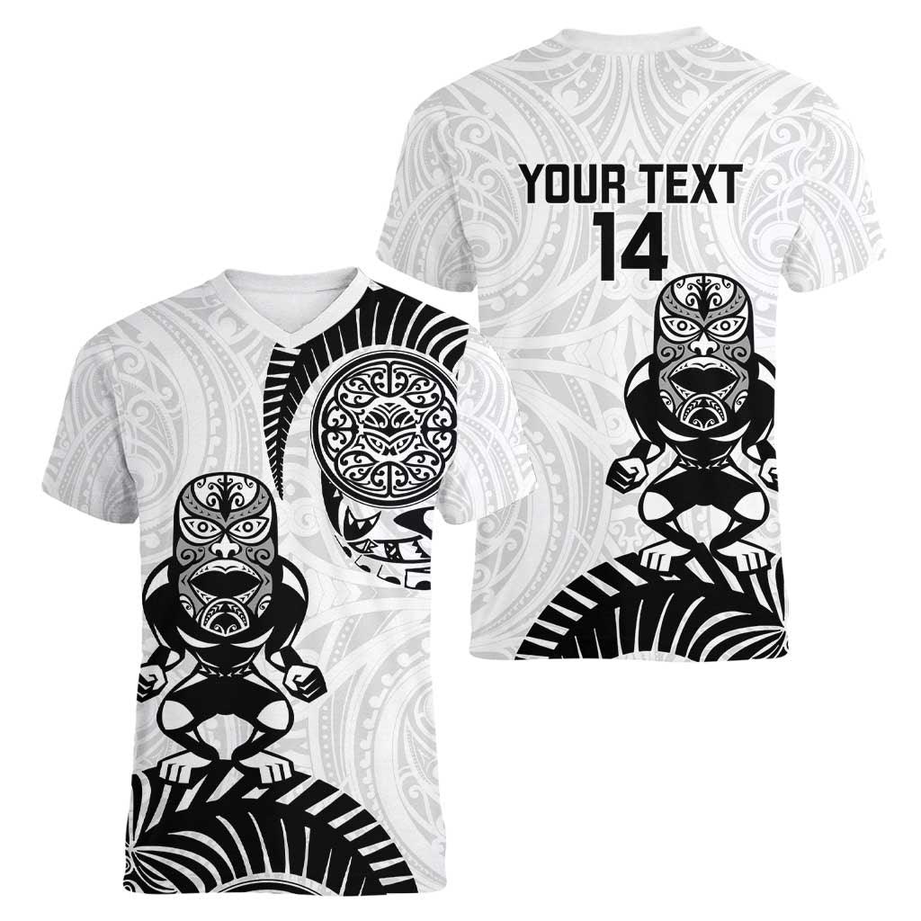 Custom Aotearoa Football Women V-Neck T-Shirt NZ Maori Tiki Go Champions LT14 - Polynesian Pride