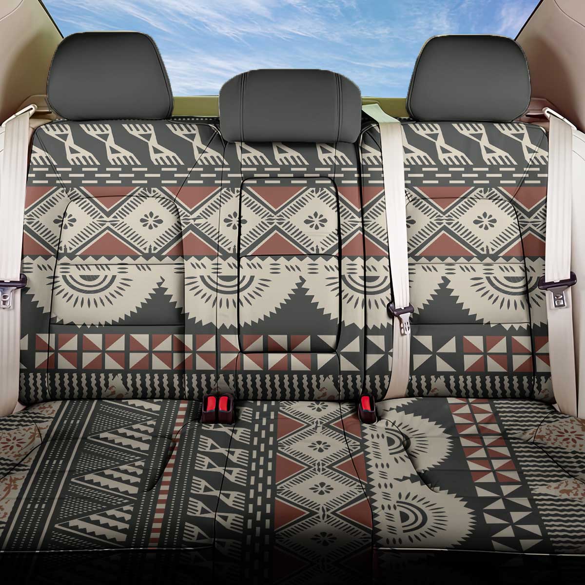 Vintage Bula Fiji Masi Back Car Seat Cover Fijian Tapa Cloth LT14 One Size Charcoal - Polynesian Pride