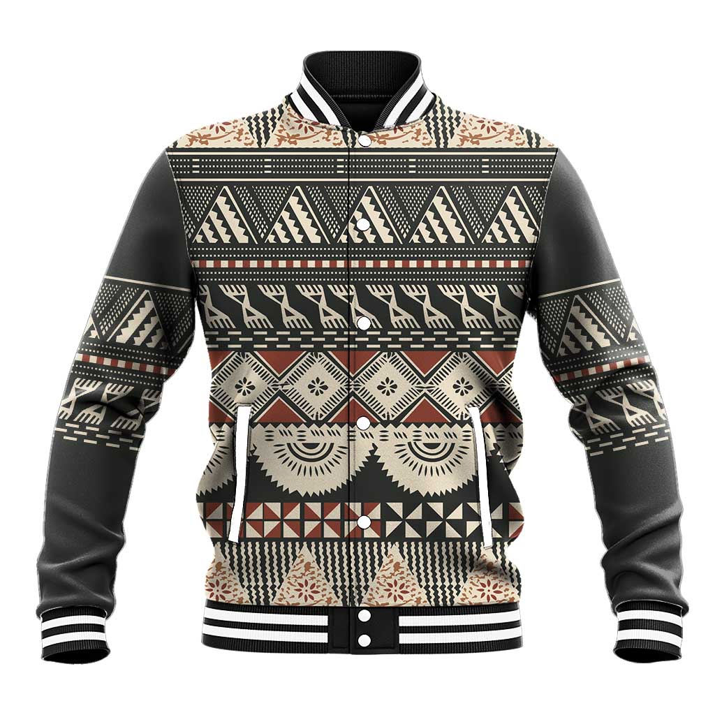 Vintage Bula Fiji Masi Baseball Jacket Fijian Tapa Cloth - Polynesian Pride