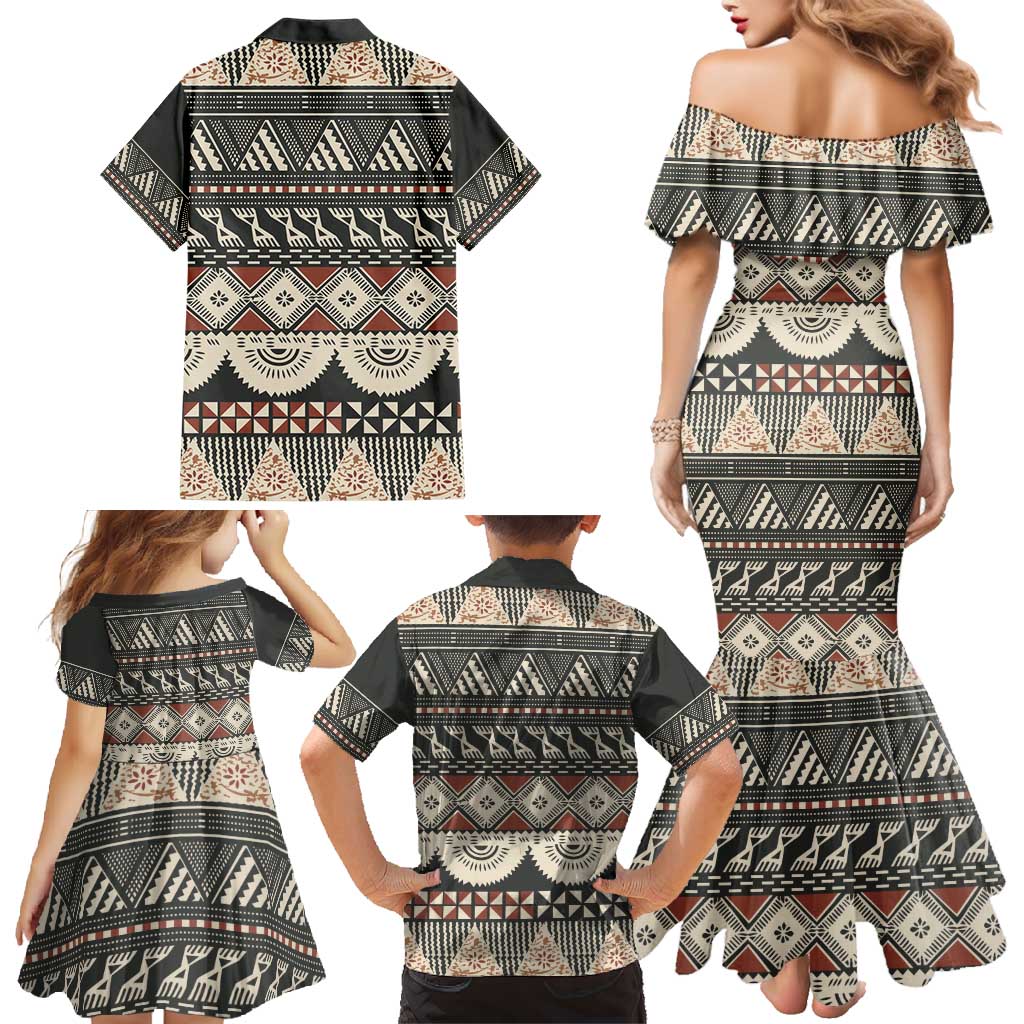 Vintage Bula Fiji Masi Family Matching Mermaid Dress and Hawaiian Shirt Fijian Tapa Cloth LT14 - Polynesian Pride