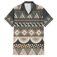 Vintage Bula Fiji Masi Family Matching Off The Shoulder Long Sleeve Dress and Hawaiian Shirt Fijian Tapa Cloth LT14 Dad's Shirt - Short Sleeve Charcoal - Polynesian Pride