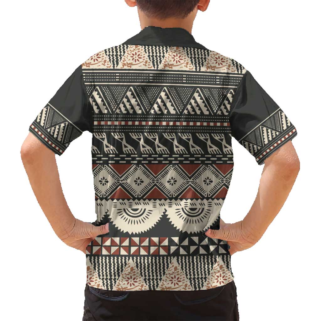 Vintage Bula Fiji Masi Family Matching Off Shoulder Short Dress and Hawaiian Shirt Fijian Tapa Cloth LT14 - Polynesian Pride