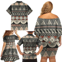 Vintage Bula Fiji Masi Family Matching Off Shoulder Short Dress and Hawaiian Shirt Fijian Tapa Cloth LT14 - Polynesian Pride