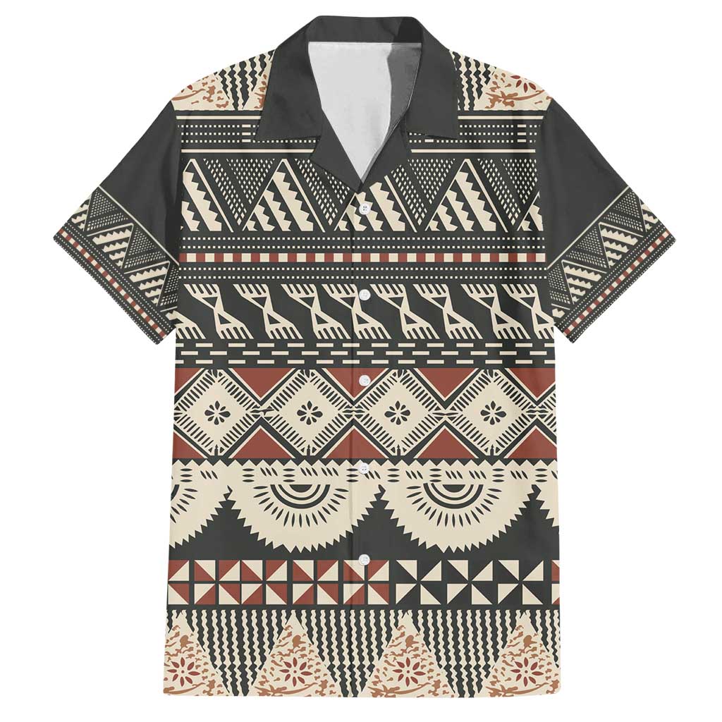 Vintage Bula Fiji Masi Family Matching Off Shoulder Short Dress and Hawaiian Shirt Fijian Tapa Cloth LT14 Dad's Shirt - Short Sleeve Charcoal - Polynesian Pride