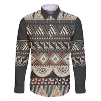 Vintage Bula Fiji Masi Family Matching Puletasi and Hawaiian Shirt Fijian Tapa Cloth LT14 Dad's Shirt - Long Sleeve Charcoal - Polynesian Pride