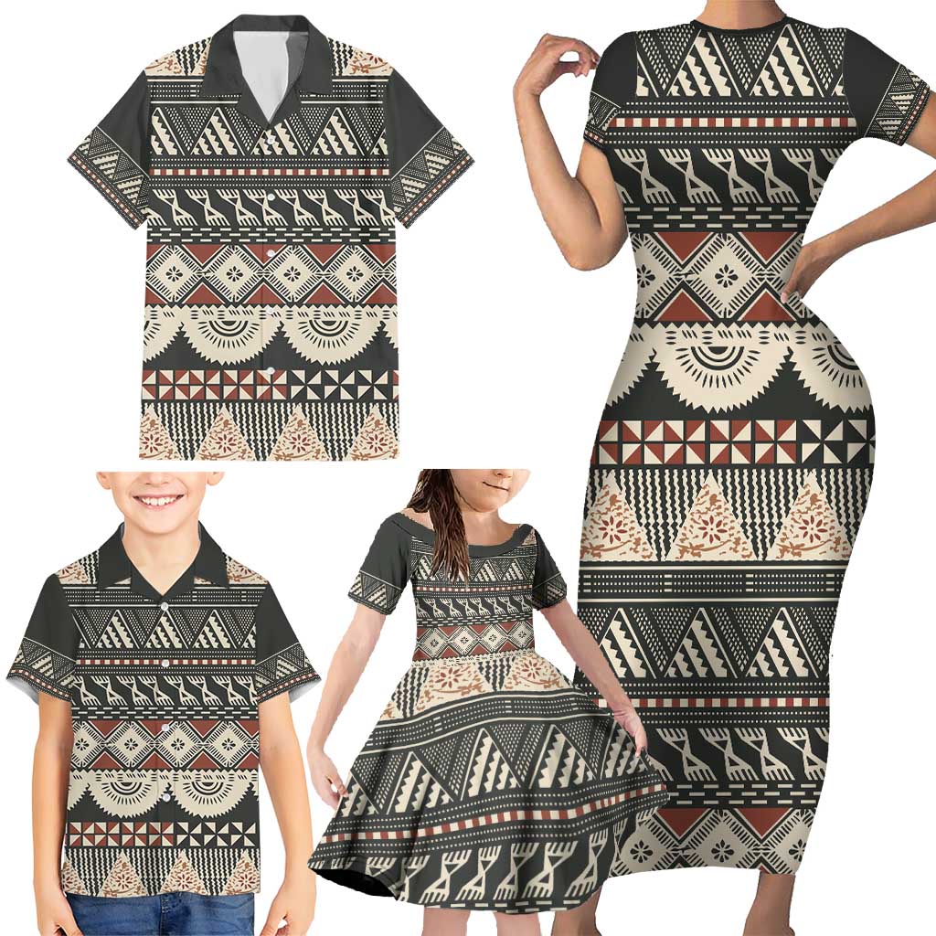 Vintage Bula Fiji Masi Family Matching Short Sleeve Bodycon Dress and Hawaiian Shirt Fijian Tapa Cloth LT14 - Polynesian Pride