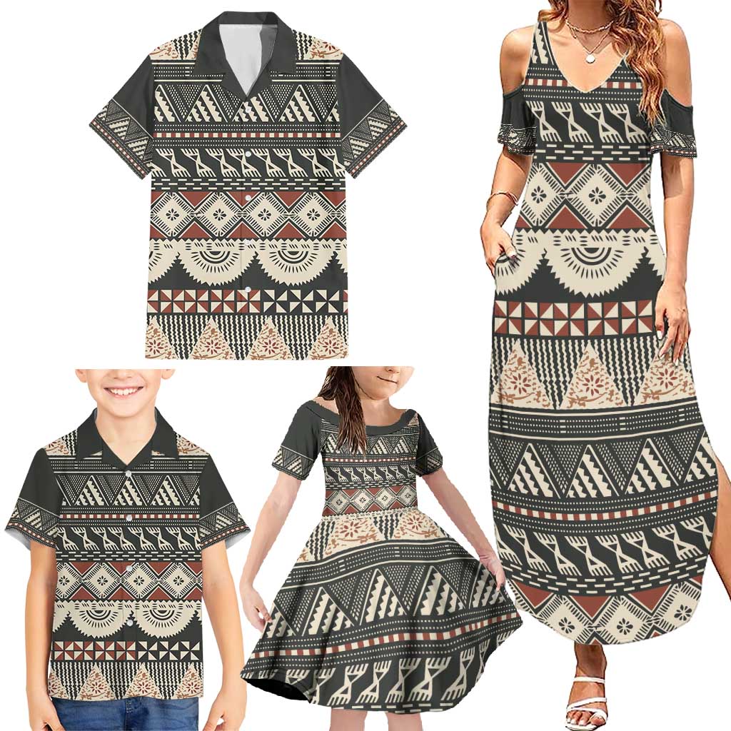 Vintage Bula Fiji Masi Family Matching Summer Maxi Dress and Hawaiian Shirt Fijian Tapa Cloth LT14 - Polynesian Pride
