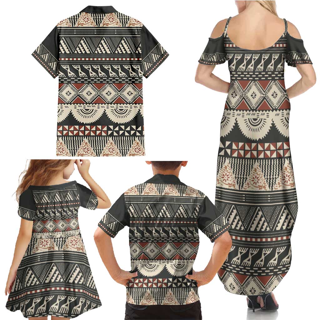 Vintage Bula Fiji Masi Family Matching Summer Maxi Dress and Hawaiian Shirt Fijian Tapa Cloth LT14 - Polynesian Pride
