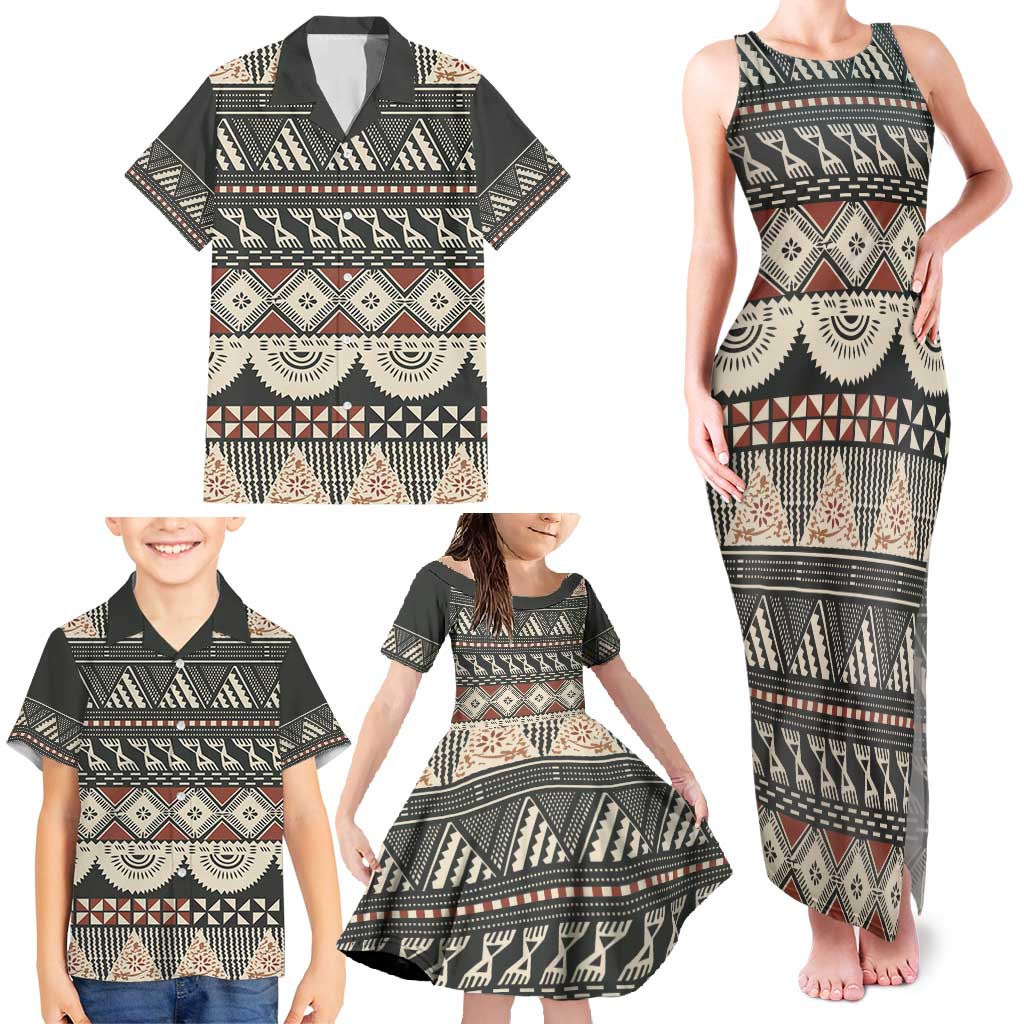 Vintage Bula Fiji Masi Family Matching Tank Maxi Dress and Hawaiian Shirt Fijian Tapa Cloth - Polynesian Pride