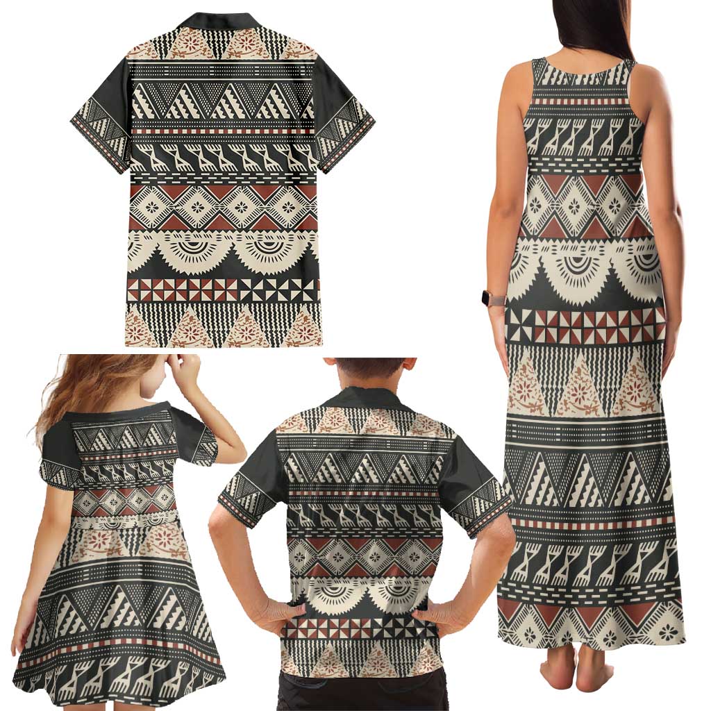 Vintage Bula Fiji Masi Family Matching Tank Maxi Dress and Hawaiian Shirt Fijian Tapa Cloth LT14 - Polynesian Pride