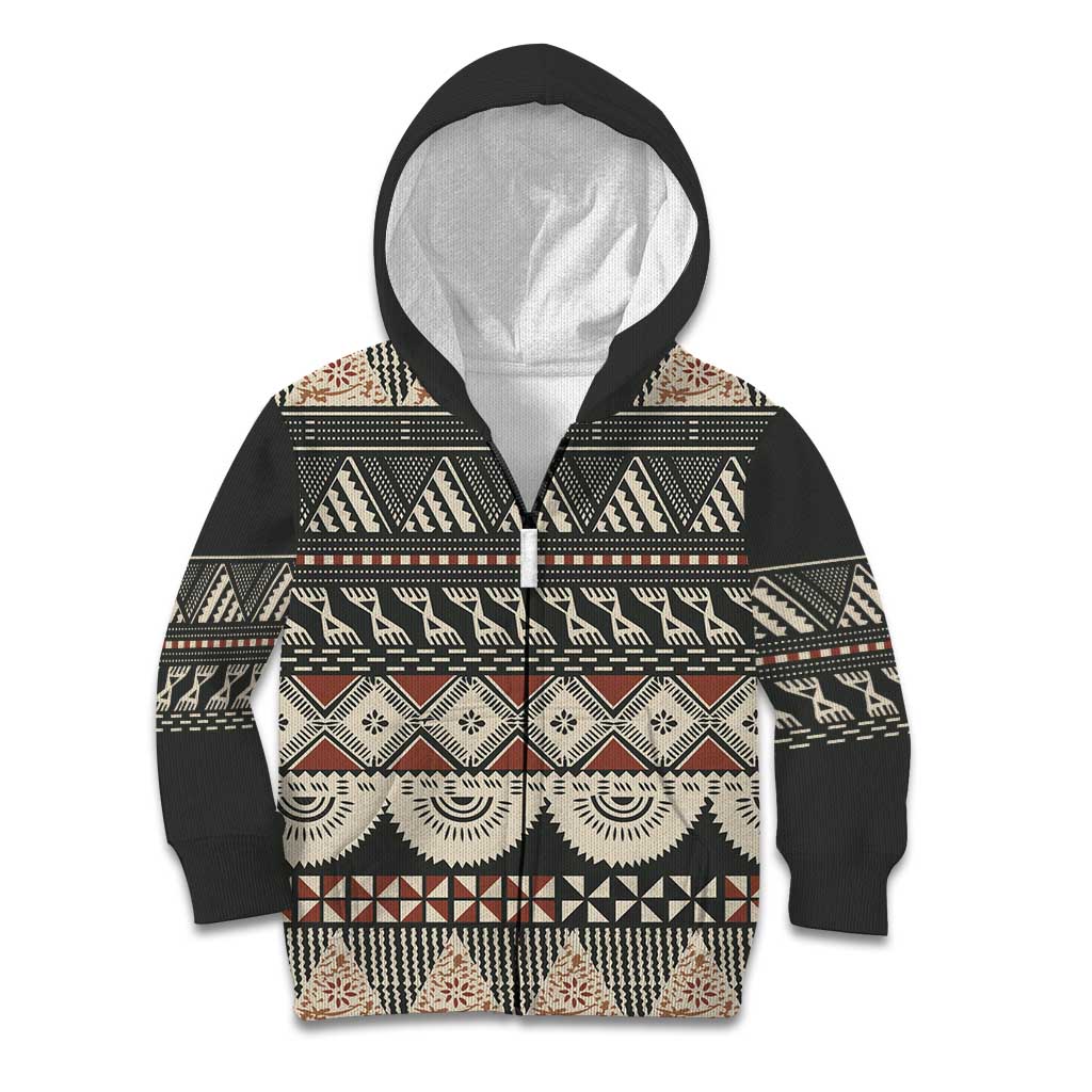 Vintage Bula Fiji Masi Kid Hoodie Fijian Tapa Cloth LT14 Zip Hoodie Charcoal - Polynesian Pride