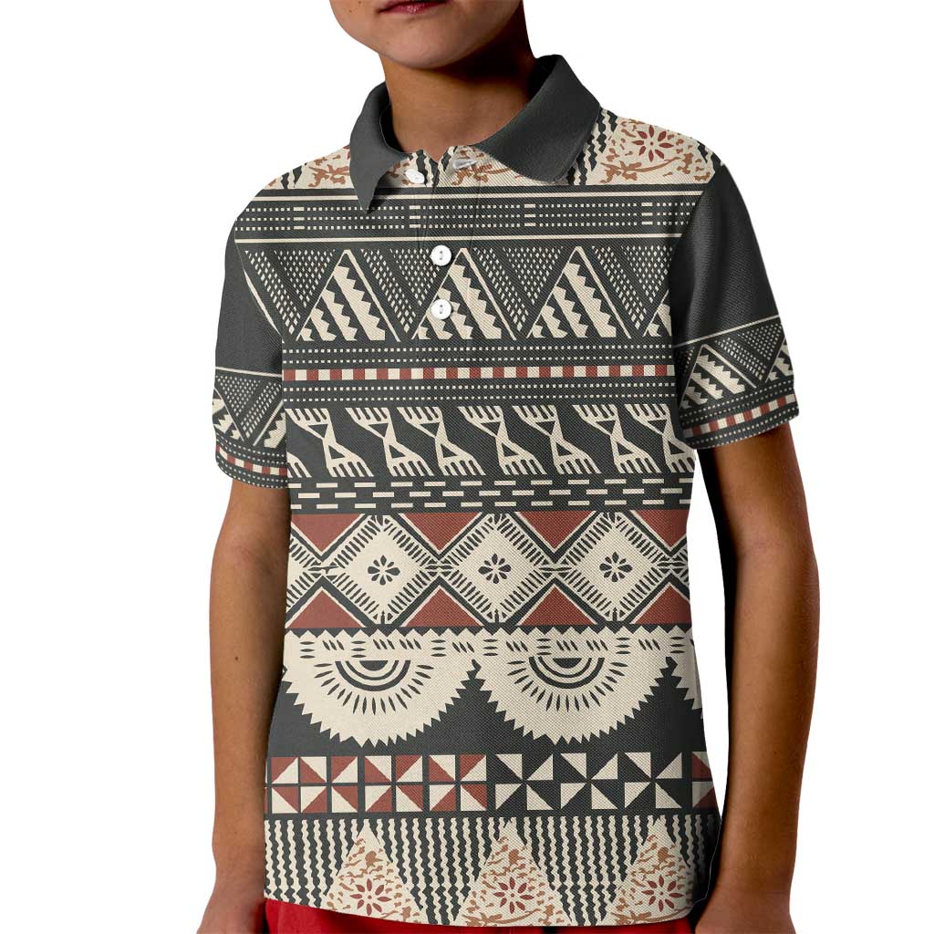 Vintage Bula Fiji Masi Kid Polo Shirt Fijian Tapa Cloth LT14 Kid Charcoal - Polynesian Pride