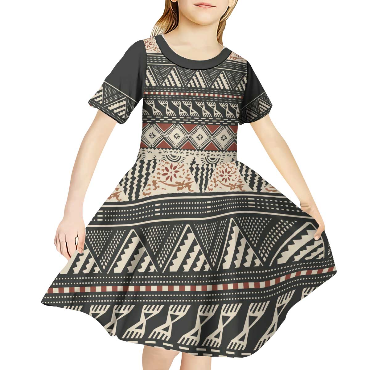 Vintage Bula Fiji Masi Kid Short Sleeve Dress Fijian Tapa Cloth LT14 - Polynesian Pride