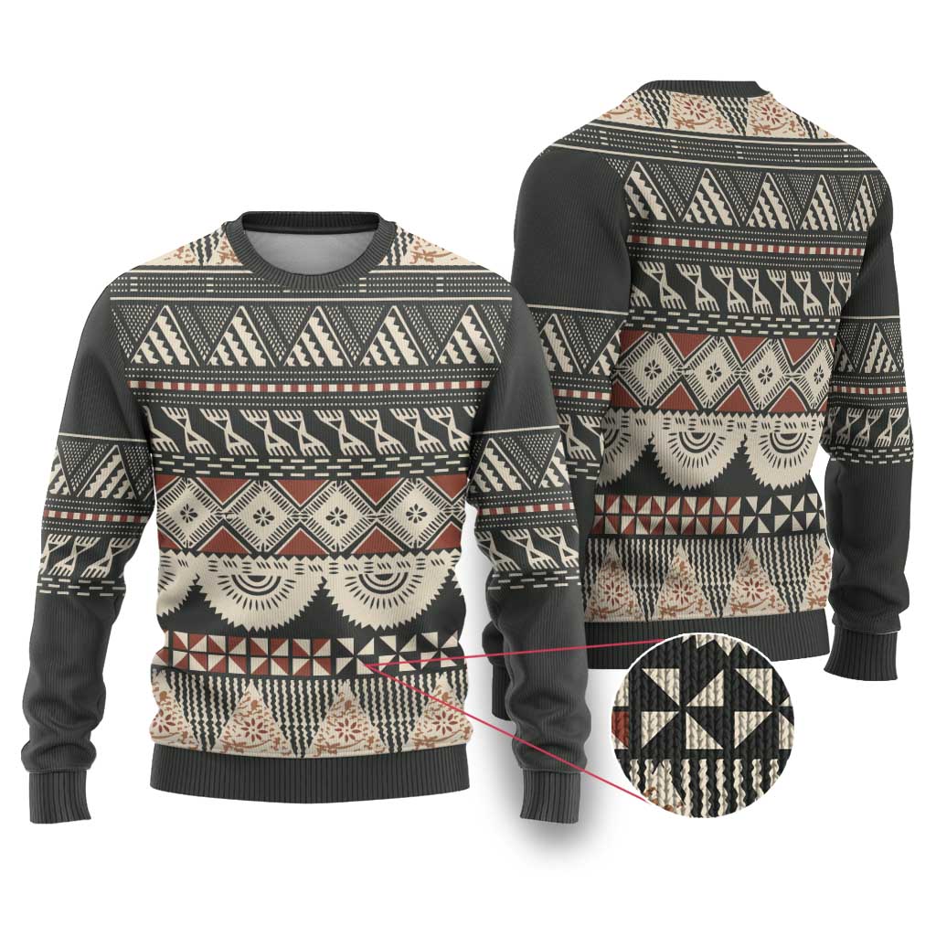 Vintage Bula Fiji Masi Ugly Christmas Sweater Fijian Tapa Cloth - Polynesian Pride