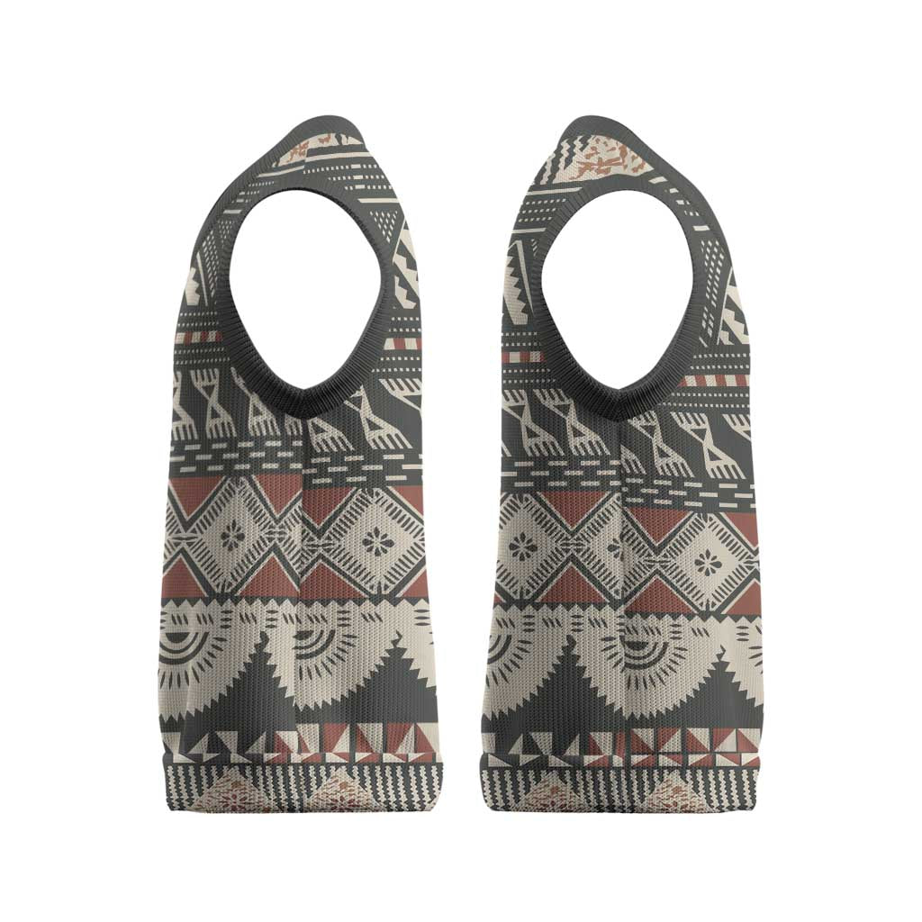 Vintage Bula Fiji Masi Christmas Knitted V-Neck Vest Fijian Tapa Cloth LT14 - Polynesian Pride