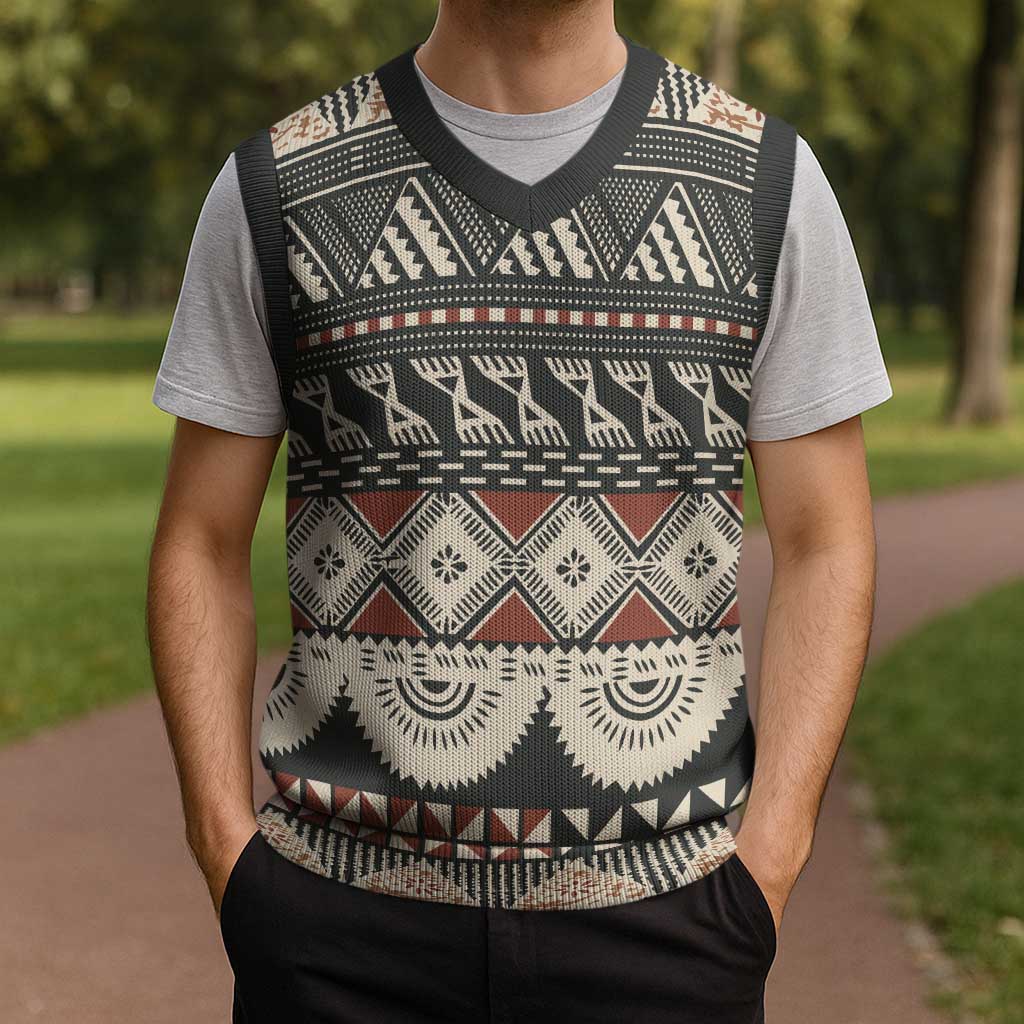 Vintage Bula Fiji Masi Christmas Knitted V-Neck Vest Fijian Tapa Cloth LT14 - Polynesian Pride