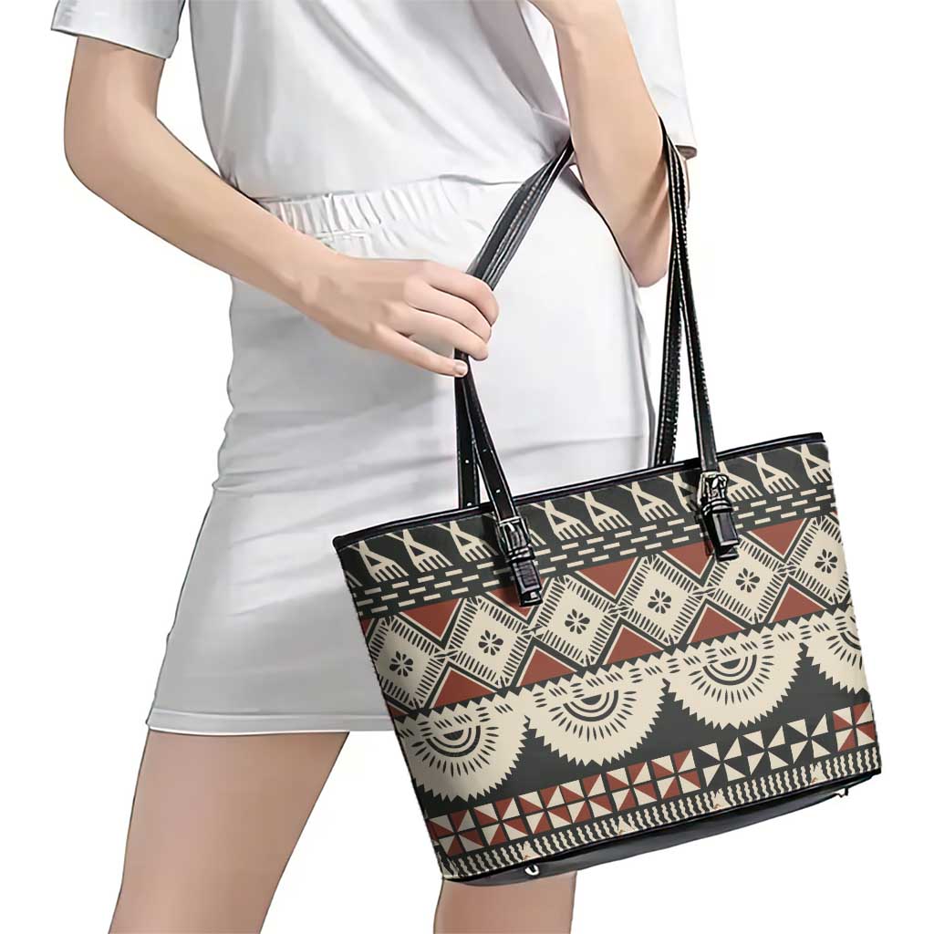 Vintage Bula Fiji Masi Leather Tote Bag Fijian Tapa Cloth - Polynesian Pride