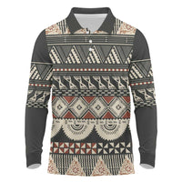 Vintage Bula Fiji Masi Long Sleeve Polo Shirt Fijian Tapa Cloth LT14 Charcoal - Polynesian Pride