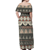 Vintage Bula Fiji Masi Off Shoulder Maxi Dress Fijian Tapa Cloth LT14 - Polynesian Pride