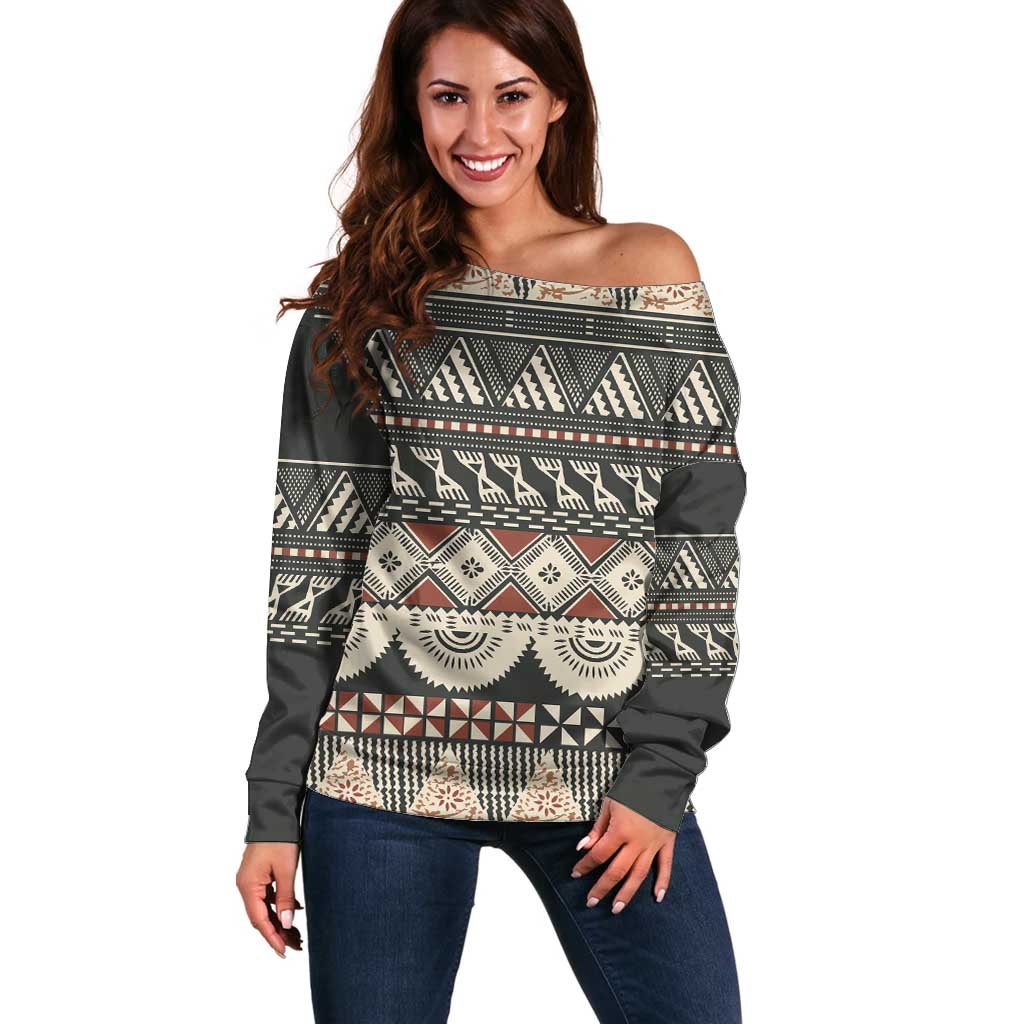 Vintage Bula Fiji Masi Off Shoulder Sweater Fijian Tapa Cloth - Polynesian Pride