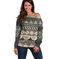 Vintage Bula Fiji Masi Off Shoulder Sweater Fijian Tapa Cloth - Polynesian Pride