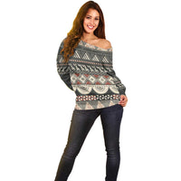 Vintage Bula Fiji Masi Off Shoulder Sweater Fijian Tapa Cloth - Polynesian Pride