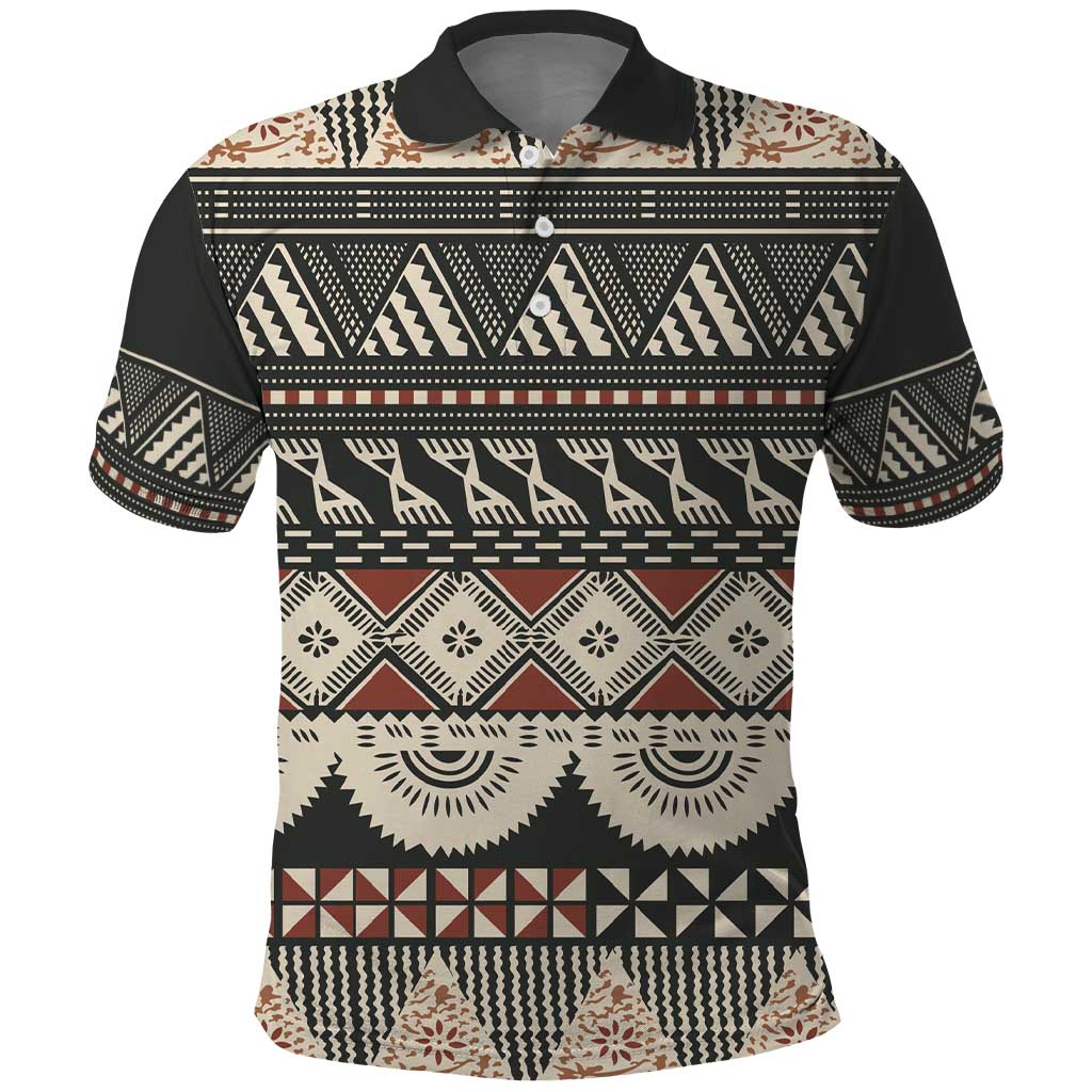 Vintage Bula Fiji Masi Polo Shirt Fijian Tapa Cloth LT14 Charcoal - Polynesian Pride