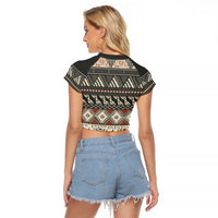 Vintage Bula Fiji Masi Raglan Cropped T Shirt Fijian Tapa Cloth LT14 - Polynesian Pride