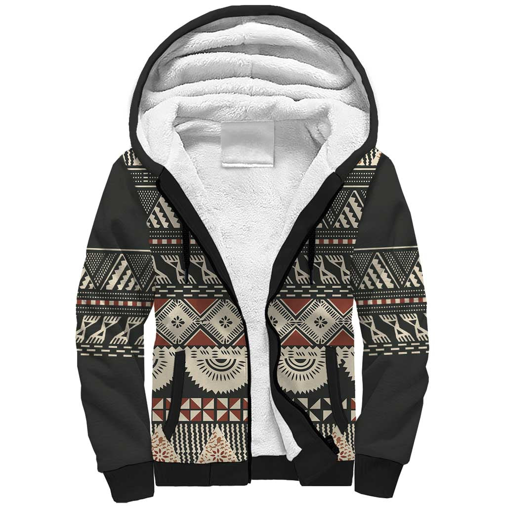 Vintage Bula Fiji Masi Sherpa Hoodie Fijian Tapa Cloth LT14 Unisex Charcoal - Polynesian Pride