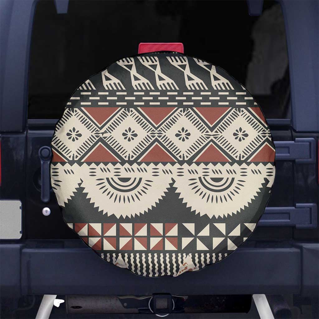 Vintage Bula Fiji Masi Spare Tire Cover Fijian Tapa Cloth LT14 No hole Charcoal - Polynesian Pride